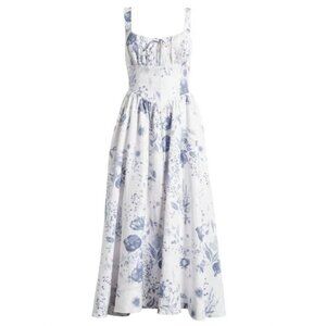 Reformation White and Blue Floral Midi Dress